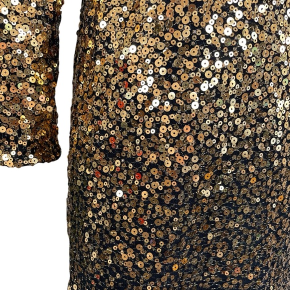 Marchesa Notte Sequined One Shoulder Asymmetric Ruffle Hem Dress Gold Size XS/4 - Picture 9 of 14